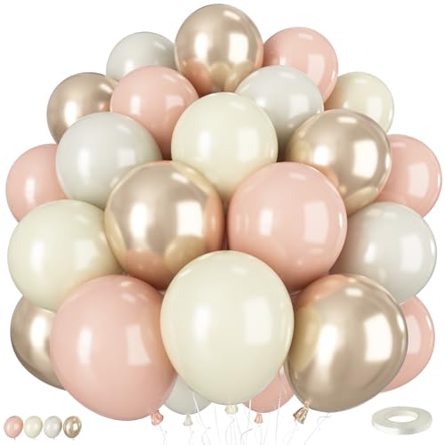 Luftballons in Elfenbeinweiß und Beige, 30,5 cm, Boho-Ballons mit Retro-Ballons in Pastell-Orange, Beige, Champagner, Gold, Elfenbeinweiß, Latex-Luftballons für neutrale Babyparty, Boho, Hochzeit von Vibzox