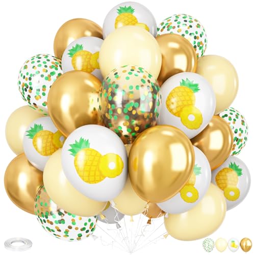 Luftballons mit Ananas-Druck, 30 Stück, 30,5 cm, weiße Ananas-Druck-Luftballons mit gelbem Metallic-Gold, Konfetti-Ballon für Sommer, Babyparty, Geburtstag, Hochzeit, Geburtstag von Vibzox