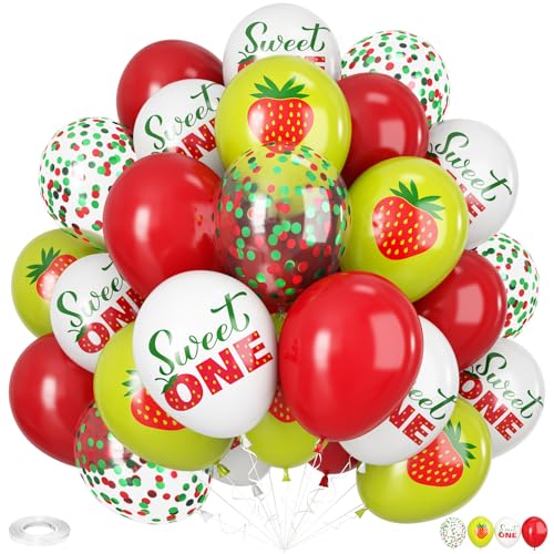Luftballons mit Erdbeer-Druck, 30 Stück, 30,5 cm, Rot und Grün, Konfetti-Ballons für Sweet One Baby unterwegs, Mädchen, erster Geburtstag, Sommer, Obst, Erdbeere, Motto-Party-Dekorationen von Vibzox
