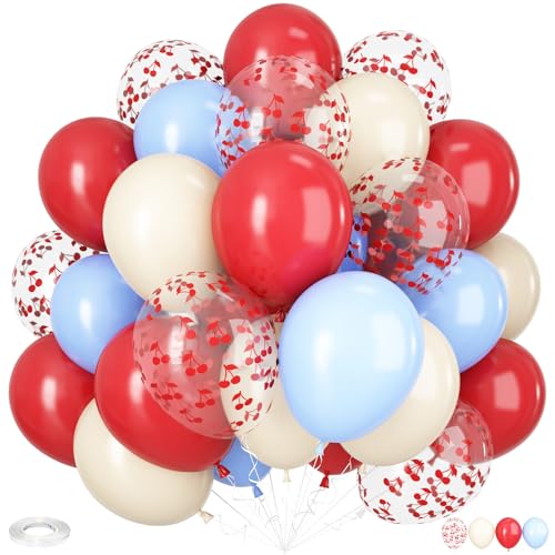 Luftballons mit Kirsch-Druck, 30 Stück, 30,5 cm, transparenter Luftballon mit Kirsch-Druck, rot/blauer Ballon für Sommerparty, Geburtstag, "She is Cherry on Top", Babyparty, Hochzeit, Valentinstag von Vibzox