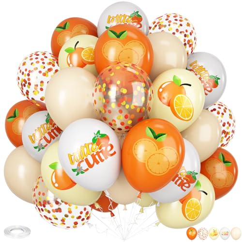 Luftballons mit orangefarbenem Druck, 30 Stück, 30,5 cm, orangefarbener Druck mit gelb-weißen Konfetti-Ballons für Babyparty, Sommer, Geburtstag, Obst-Mottoparty-Dekorationen von Vibzox