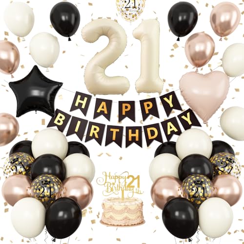 Luftballons zum 21. Geburtstag für sie, neutraler Ballon mit Zahl 21, Happy Birthday-Banner mit Folienstern-Herz-Ballons, Kuchenaufsatz für 21 Jahre alte Mädchen Jungen Party Luftballons zum 21. Geburtstag für sie, neutraler Ballon mit Zahl 21, Happy Birthday-Banner mit Folienstern-Herz-Ballons, Kuchenaufsatz für 21 Jahre alte Mädchen Jungen Party von Vibzox