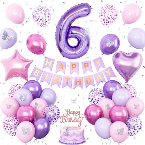Luftballons zum 6. Geburtstag, Rosa, Lila, 6. Geburtstag, Luftballons für Mädchen, Lavendel, Party-Dekoration, Banner, Nummer 6, Luftballons, Kuchendekoration, Schmetterlingsparty-Dekorationen für 6 Luftballons zum 6. Geburtstag, Rosa, Lila, 6. Geburtstag, Luftballons für Mädchen, Lavendel, Party-Dekoration, Banner, Nummer 6, Luftballons, Kuchendekoration, Schmetterlingsparty-Dekorationen für 6 von Vibzox