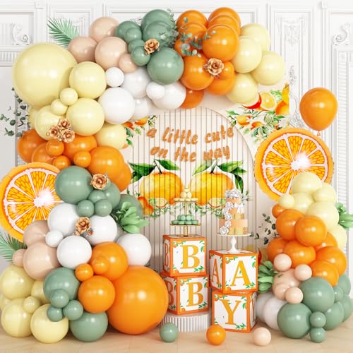 Orange-gelbe Ballon-Girlande, orangefarbener Folienballon mit gelb-grünen Luftballons für kleine süße Babys auf dem Weg, Babyparty, Sommer, Geburtstag, Obst-Mottoparty-Dekorationen Orange-gelbe Ballon-Girlande, orangefarbener Folienballon mit gelb-grünen Luftballons für kleine süße Babys auf dem Weg, Babyparty, Sommer, Geburtstag, Obst-Mottoparty-Dekorationen von Vibzox