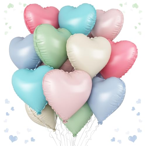 Pastellfarbene, bunte Herzballons, 45,7 cm, matter Regenbogen-Herzballon, 12 Stück, mehrfarbige Macaron-Helium-Folien-Herzballons für Kindergeburtstag, Babyparty, Verlobung, Hochzeit, Party-Dekoration Pastellfarbene, bunte Herzballons, 45,7 cm, matter Regenbogen-Herzballon, 12 Stück, mehrfarbige Macaron-Helium-Folien-Herzballons für Kindergeburtstag, Babyparty, Verlobung, Hochzeit, Party-Dekoration von Vibzox