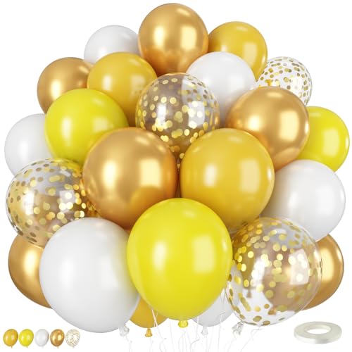 Pastellgelbe und weiße Luftballons, 50 Stück, 30,5 cm, Boho-Ballons mit Retro- und Pastellgelb, Weißgold, Konfetti-Latex-Ballon für Sonnenblumen, Geburtstag, Hochzeit, Babyparty, Party-Dekorationen von Vibzox
