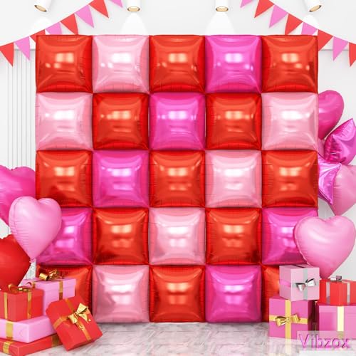 Pink-rote doppelseitige quadratische Folienballons, Wand, 48,3 cm, Chrom, Hot Pink, Rot, Folienballons, Tunnelbogen-Set für Mädchen, Geburtstag, Erdbeere, Valentinstag, Mottoparty, Hochzeit, Muttertag von Vibzox