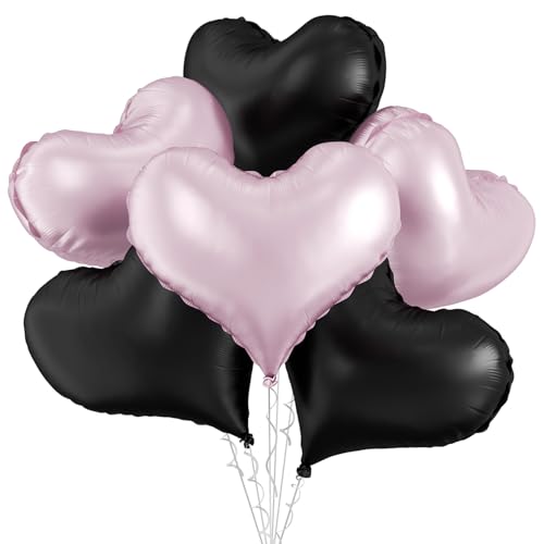 Pink-schwarze Herz-Luftballons, 6 Stück, 61 cm, große rosa schwarze Herz-Folienballons für Geburtstag, Hochzeit, Babyparty, Jahrestag, Dekorationen Pink-schwarze Herz-Luftballons, 6 Stück, 61 cm, große rosa schwarze Herz-Folienballons für Geburtstag, Hochzeit, Babyparty, Jahrestag, Dekorationen von Vibzox