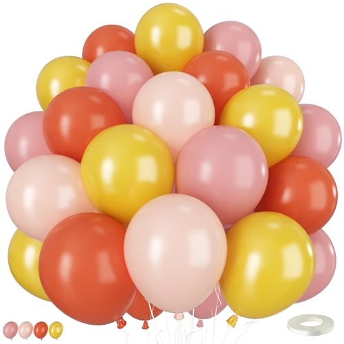 Pinke und gelbe Luftballons, Boho-Luftballons im Retro-Stil, 30,5 cm, Pastellrosa, Gelb, Nude, Latex-Luftballons für Mädchen, Geburtstag, Gänseblümchen, Babyparty, Hochzeit, Verlobung von Vibzox