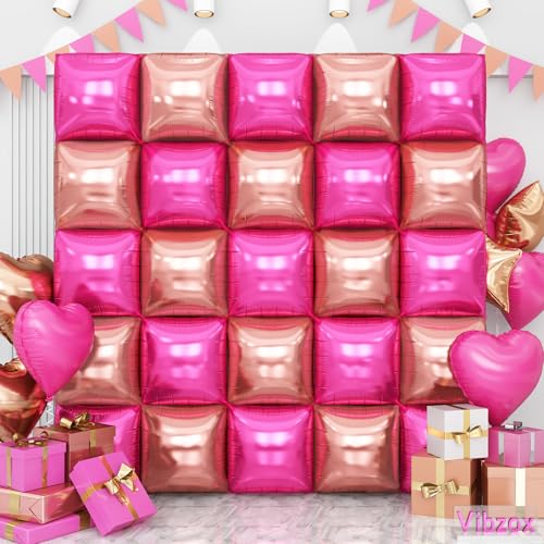 Quadratische Folienballons in Hot Pink, Rotgold, Wand, 25 Stück, doppelseitig, Chrom, tiefrosa, Rosenballons, Tunnelbogen-Set, Hintergrund für Mädchen, Geburtstag, Party, Brautparty, Hochzeit von Vibzox