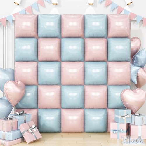Quadratische Folienballons in Rosa und Blau, 25 Stück, doppelseitig, pastellfarben, cremefarben, rosa, blau, Tunnelbogen-Set, Hintergrund für Jungen oder Mädchen, Geschlechtsoffenbarung, Dekorationen von Vibzox