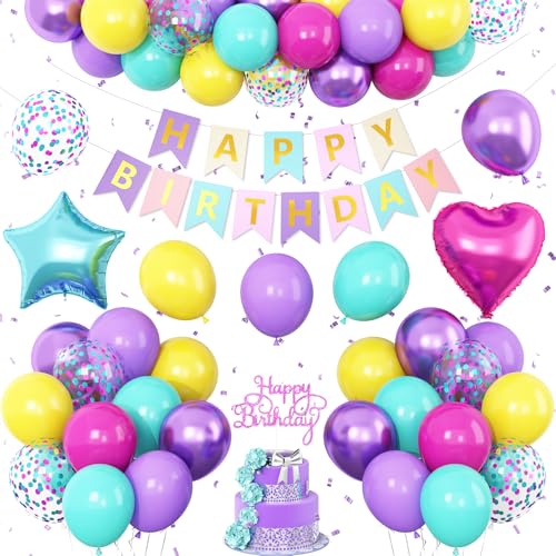 Rosa Blau Lila Geburtstag Dekorationen für Frauen Mädchen Hot Pink Blau Latex Ballon Dekor Happy Birthday Banner Stern Herz Folienballons Kuchen Topper Party Supplies Rosa Blau Lila Geburtstag Dekorationen für Frauen Mädchen Hot Pink Blau Latex Ballon Dekor Happy Birthday Banner Stern Herz Folienballons Kuchen Topper Party Supplies von Vibzox