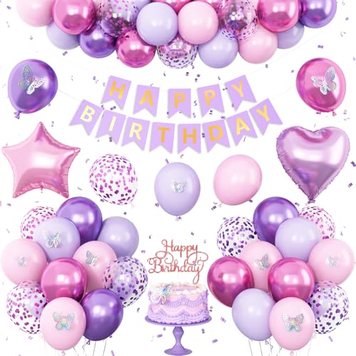 Rosa Lila Geburtstagsdekorationen für Frauen Mädchen Rosa Lila Schmetterling Geburtstag Dekorationen Happy Birthday Banner Stern Herz Folienballons Kuchen Topper Schmetterling Aufkleber Partyzubehör Rosa Lila Geburtstagsdekorationen für Frauen Mädchen Rosa Lila Schmetterling Geburtstag Dekorationen Happy Birthday Banner Stern Herz Folienballons Kuchen Topper Schmetterling Aufkleber Partyzubehör von Vibzox