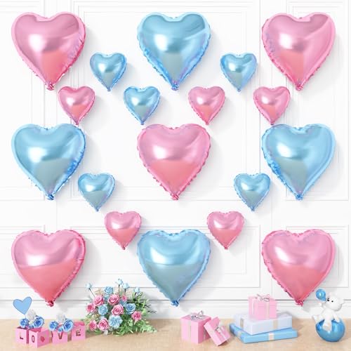 Rosa blaue Herzballons, 19 Stück rosa und blaue Herzform, 45,7 cm mit 25,4 cm großem, pastellblau-rosa Helium-Folienballon, Liebes-Mylar-Ballon für Geburtstag, Babyparty, Party-Dekorationen Rosa blaue Herzballons, 19 Stück rosa und blaue Herzform, 45,7 cm mit 25,4 cm großem, pastellblau-rosa Helium-Folienballon, Liebes-Mylar-Ballon für Geburtstag, Babyparty, Party-Dekorationen von Vibzox