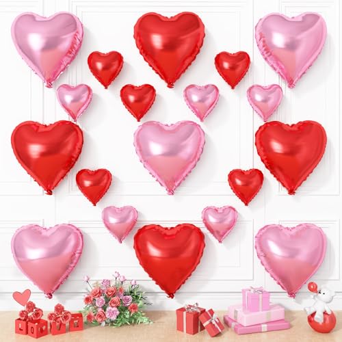 Rosa rote Herzballons, 19 Stück hellrosa und rote Herzballons, 45,7 cm mit 25,4 cm rot-rosa Helium-Mylar-Herzballon für Geburtstag, Braut, Verlobung, Hochzeit, Valentinstag, Party-Dekorationen Rosa rote Herzballons, 19 Stück hellrosa und rote Herzballons, 45,7 cm mit 25,4 cm rot-rosa Helium-Mylar-Herzballon für Geburtstag, Braut, Verlobung, Hochzeit, Valentinstag, Party-Dekorationen von Vibzox