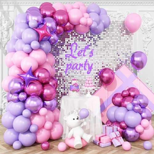 Rosa und Lila Luftballons Bogen Kit, Pastell Lila Rosa Luftballons Girlande mit Metallic Chrom Rosa Lila Ballons Vier Sterne Folienballon für Mädchen Frauen Geburtstag Braut Babyparty Party Dekoration Rosa und Lila Luftballons Bogen Kit, Pastell Lila Rosa Luftballons Girlande mit Metallic Chrom Rosa Lila Ballons Vier Sterne Folienballon für Mädchen Frauen Geburtstag Braut Babyparty Party Dekoration von Vibzox