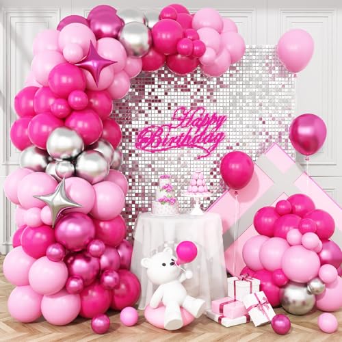 Rosa und Silber Ballonbogen Kit, Hot Pink Pastell Rosa Luftballons Girlande mit Metallic Magenta Silber Ballons Vier Sterne Folienballon für Hochzeit Verlobung Prinzessin Thema Geburtstag Party Rosa und Silber Ballonbogen Kit, Hot Pink Pastell Rosa Luftballons Girlande mit Metallic Magenta Silber Ballons Vier Sterne Folienballon für Hochzeit Verlobung Prinzessin Thema Geburtstag Party von Vibzox