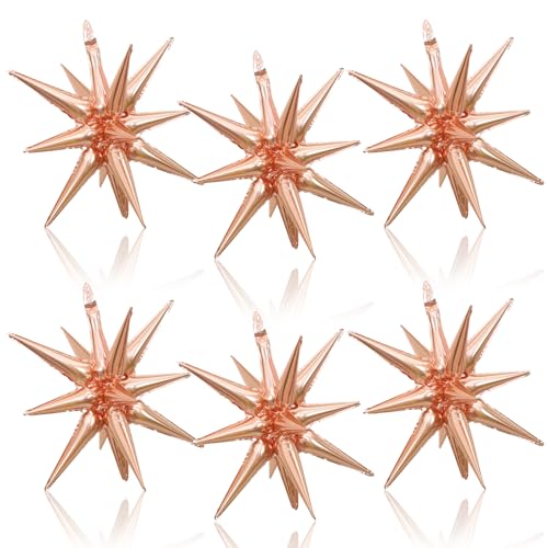 Rose Gold Star Folienballons, 22 Zoll Metallic Rose Gold Explosion Star Cone Spike Ballons Groß für Mädchen Frauen Geburtstag Babyparty Hochzeit Valentinstag Party Dekorationen von Vibzox