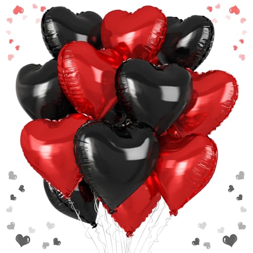 Rot-schwarze Herzballons, 45,7 cm, roter und schwarzer Herzballon, 12 Stück schwarz-rote Helium-Mylar-Herzballons für Geburtstag, Brautparty, Verlobung, Hochzeit, Valentinstag, Party-Dekorationen Rot-schwarze Herzballons, 45,7 cm, roter und schwarzer Herzballon, 12 Stück schwarz-rote Helium-Mylar-Herzballons für Geburtstag, Brautparty, Verlobung, Hochzeit, Valentinstag, Party-Dekorationen von Vibzox