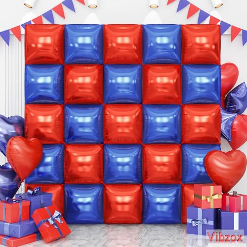 Rote und blaue quadratische Folienballons an der Wand, doppelseitig, Chrom, tiefblau-rote Luftballons, Tunnelbogen-Set, Hintergrund für Jungen, Geburtstag, Abschlussfeier, 4. Juli, nautische Party von Vibzox