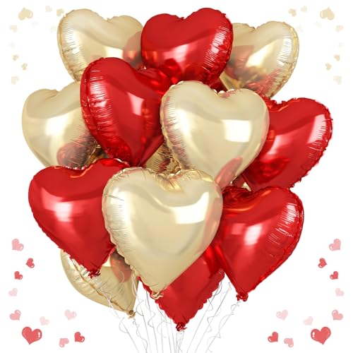 Rotgoldene Herzballons, 45,7 cm, rot und champagnerfarben, Herzform, 12 Stück, hellgoldfarben, rot, Helium-Mylar-Herz-Ballon für Geburtstag, Babyparty, Verlobung, Hochzeit, Party-Dekorationen Rotgoldene Herzballons, 45,7 cm, rot und champagnerfarben, Herzform, 12 Stück, hellgoldfarben, rot, Helium-Mylar-Herz-Ballon für Geburtstag, Babyparty, Verlobung, Hochzeit, Party-Dekorationen von Vibzox