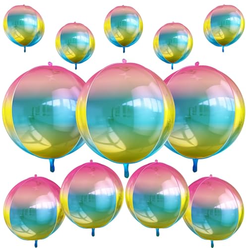 Runde Folienballons mit Farbverlauf, 55,9 cm, 38,1 cm, 25,4 cm, Regenbogen-Helium-Ballon, metallisch, bunt, Folienballon für Kinder, Geburtstag, Abschluss, Hochzeit, Jahrestag, Abschlussball von Vibzox