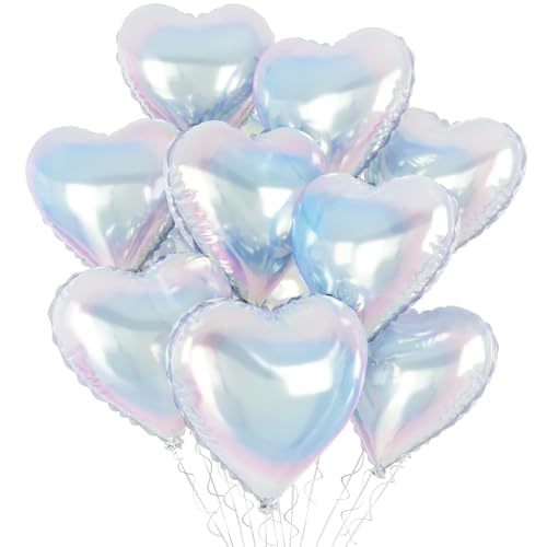 Schillernde Herzballons, 45,7 cm, schillernde, holografische Herzform, 9 Stück, klare Folie, Heliumherzballon für Geburtstag, Babyparty, Meerjungfrau, Regenbogen, Hochzeit, Party-Dekorationen Schillernde Herzballons, 45,7 cm, schillernde, holografische Herzform, 9 Stück, klare Folie, Heliumherzballon für Geburtstag, Babyparty, Meerjungfrau, Regenbogen, Hochzeit, Party-Dekorationen von Vibzox