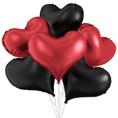 Schwarz-rote Herz-Luftballons, 6 Stück, 61 cm, große rote schwarze Herz-Folienballons für Geburtstag, Hochzeit, Babyparty, Jahrestag, Dekorationen Schwarz-rote Herz-Luftballons, 6 Stück, 61 cm, große rote schwarze Herz-Folienballons für Geburtstag, Hochzeit, Babyparty, Jahrestag, Dekorationen von Vibzox
