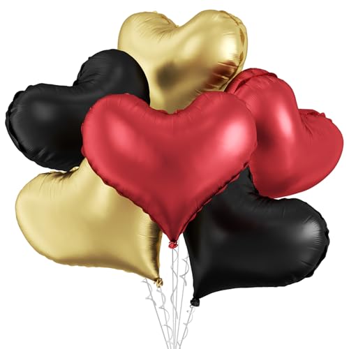 Schwarz-rotgoldene Herz-Luftballons, 61 cm, große Herz-Folienballons für Geburtstag, Hochzeit, Babyparty, Jahrestag, Party-Dekoration Schwarz-rotgoldene Herz-Luftballons, 61 cm, große Herz-Folienballons für Geburtstag, Hochzeit, Babyparty, Jahrestag, Party-Dekoration von Vibzox
