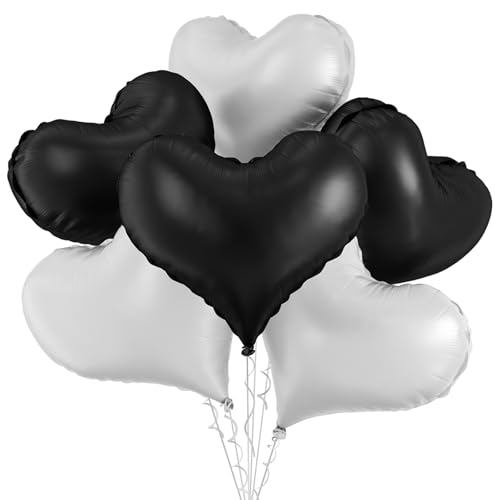 Schwarz-weiße Herz-Luftballons, 6 Stück, 61 cm, große schwarze Herz-Folienballons für Geburtstag, Hochzeit, Babyparty, Jahrestag, Party-Dekoration Schwarz-weiße Herz-Luftballons, 6 Stück, 61 cm, große schwarze Herz-Folienballons für Geburtstag, Hochzeit, Babyparty, Jahrestag, Party-Dekoration von Vibzox