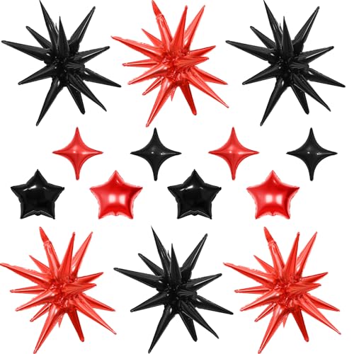 Schwarze rote Sternballons, Explosionssternballons mit Fünf-Sterne-Folienballons und spitzen Sternballons für Geburtstag Jubiläum Disco Party Dekorationen von Vibzox