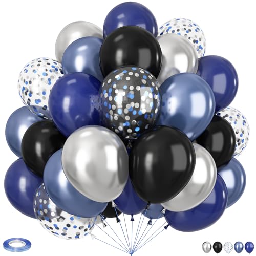 Schwarze und blaue Luftballons, 60 Stück, 30,5 cm, Schwarz und Marineblau, Silber- und Konfetti-Ballons für Abschlussfeier, Geburtstag, Babyparty, Hochzeit, Neujahr, Weltraum-Party-Dekorationen Schwarze und blaue Luftballons, 60 Stück, 30,5 cm, Schwarz und Marineblau, Silber- und Konfetti-Ballons für Abschlussfeier, Geburtstag, Babyparty, Hochzeit, Neujahr, Weltraum-Party-Dekorationen von Vibzox