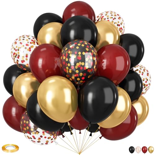 Schwarze und burgunderrote Luftballons, 30,5 cm, schwarz, burgunderrot, goldfarben, Konfetti-Ballons für Abschlussfeier, Kindergeburtstag, Babyparty, Neujahr, magische Themenparty-Dekoration, 60 Stück Schwarze und burgunderrote Luftballons, 30,5 cm, schwarz, burgunderrot, goldfarben, Konfetti-Ballons für Abschlussfeier, Kindergeburtstag, Babyparty, Neujahr, magische Themenparty-Dekoration, 60 Stück von Vibzox