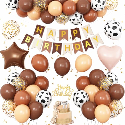 Western-Cowboy-Geburtstagsdekoration, brauner, hautfarbener goldener Kuhdruck, Luftballons, Banner, Stern-Herz-Folienballon für Bauernhaus, Babyparty, Geburtstagsparty von Vibzox