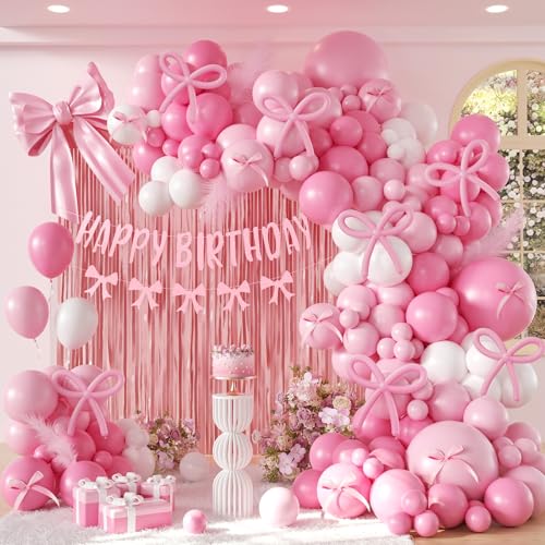 Kokette Rosa Geburtstagsdekorationen für Erwachsene und Frauen mit weißen hellrosa langen Luftballons rosa Schleife Banner hellrosa Fransenvorhänge für Schleife Party Dekorationen und rosa Happy Kokette Rosa Geburtstagsdekorationen für Erwachsene und Frauen mit weißen hellrosa langen Luftballons rosa Schleife Banner hellrosa Fransenvorhänge für Schleife Party Dekorationen und rosa Happy von Vicduotex