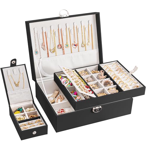 Vickey Schmuckkästchen für Damen, Freundin, Ehefrau, Geschenk, große Schmuckschatullen und Organizer, schwarz, für Damen, Mädchen, Schmuck-Organizer für Halsketten, Armbänder, Ohrringe, Vickey Schmuckkästchen für Damen, Freundin, Ehefrau, Geschenk, große Schmuckschatullen und Organizer, schwarz, für Damen, Mädchen, Schmuck-Organizer für Halsketten, Armbänder, Ohrringe, von Vickey