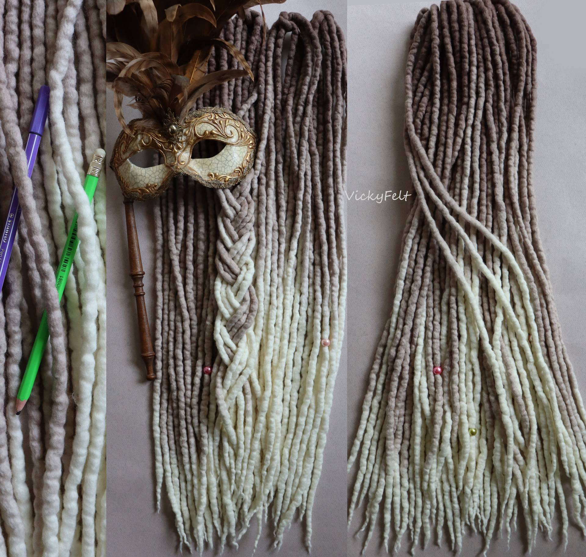 Ashy Braune Woll Dreads Erweiterungen Dreadlocks Full Set 15 Bis 60 Stk Ombre 14 32 Zoll De Esche Blond von VickyFelt