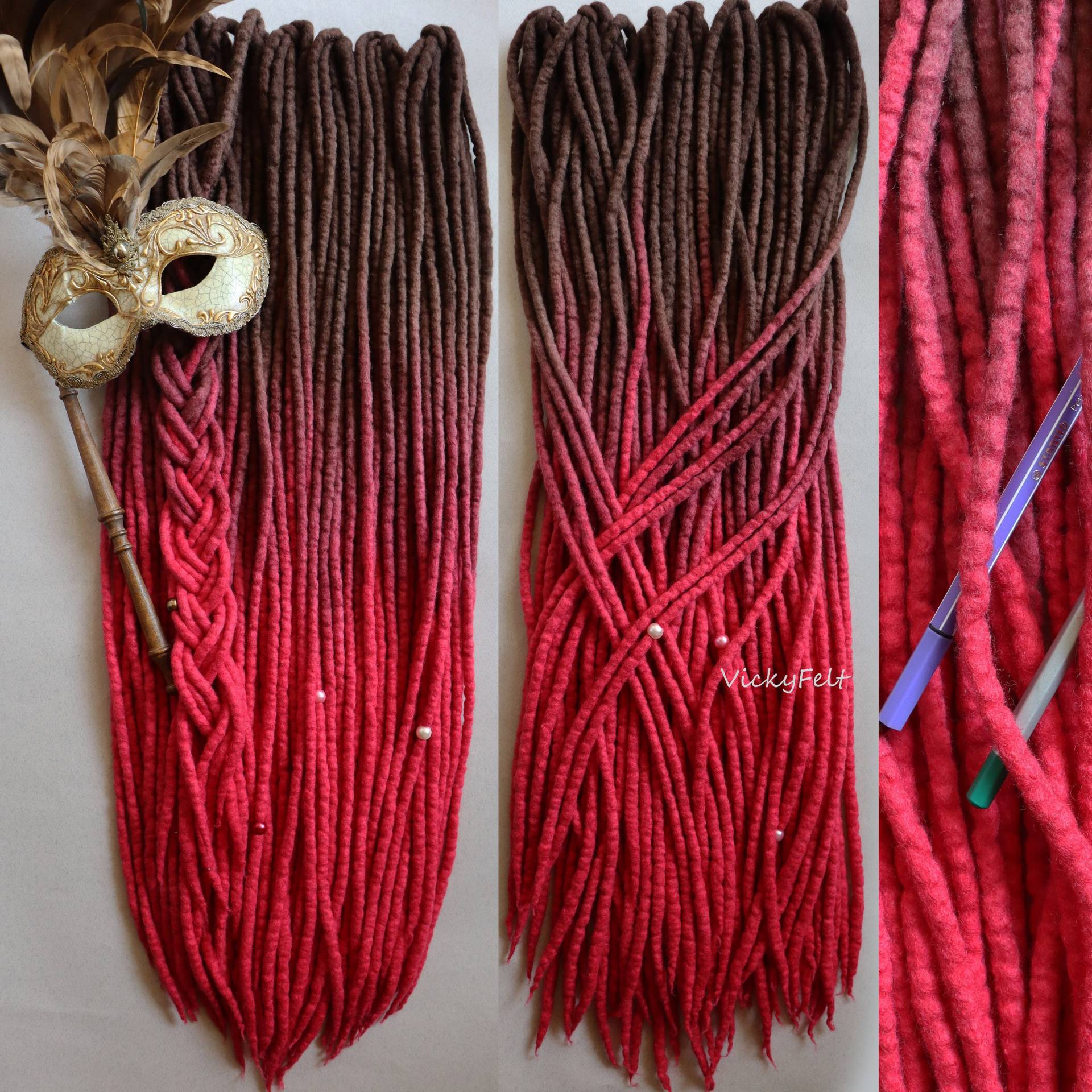 De Woll Dreads Braun Bis Himbeere 15 60 Psc Dreadlocks Doppelend Endend Full Set Dreads 14 32 Zoll Ombre von VickyFelt