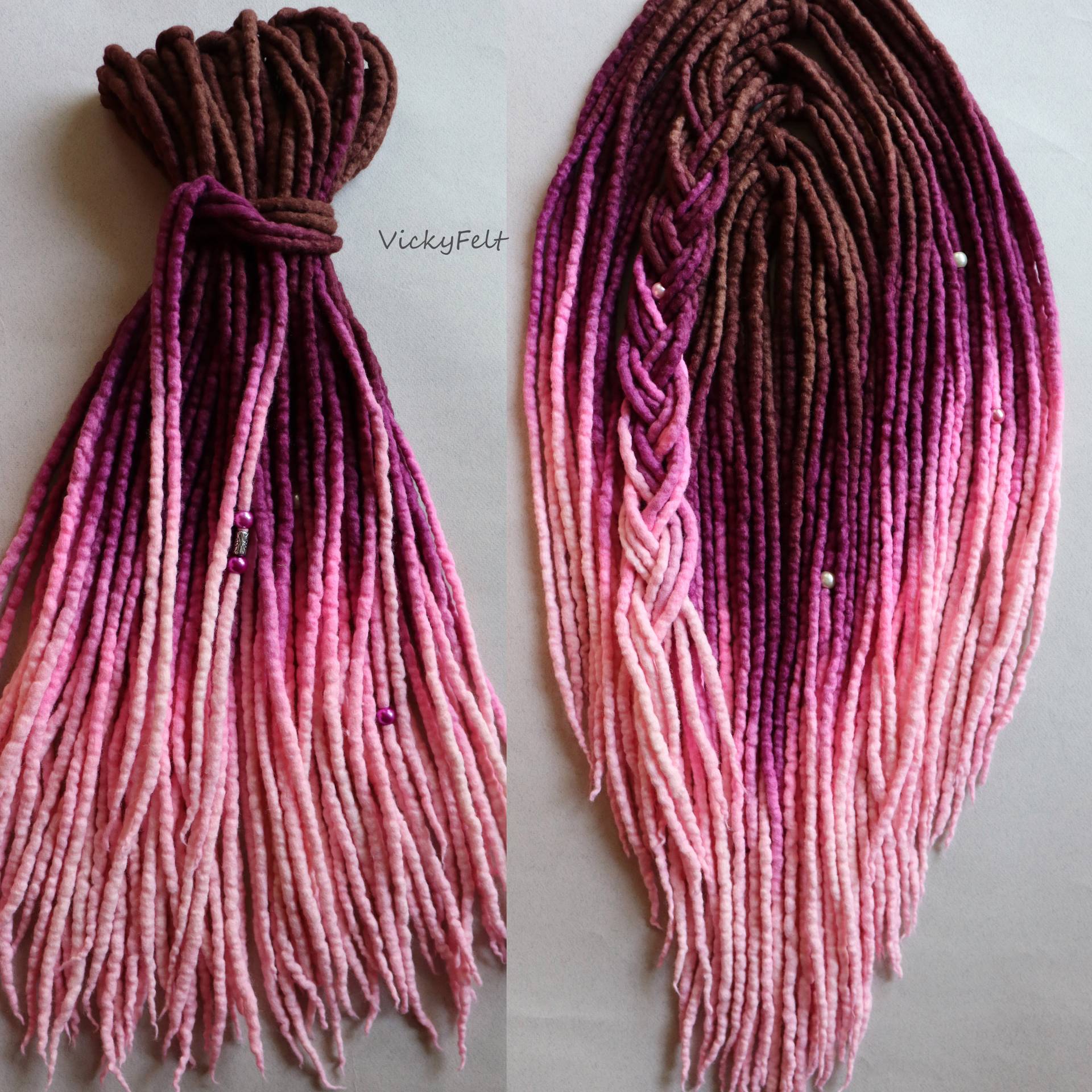 De Wolle Dreads 15 Bis 60 Stk. Braun Cabernet Pink Dreadlocks 18-32 Zoll Doppelendige von VickyFelt