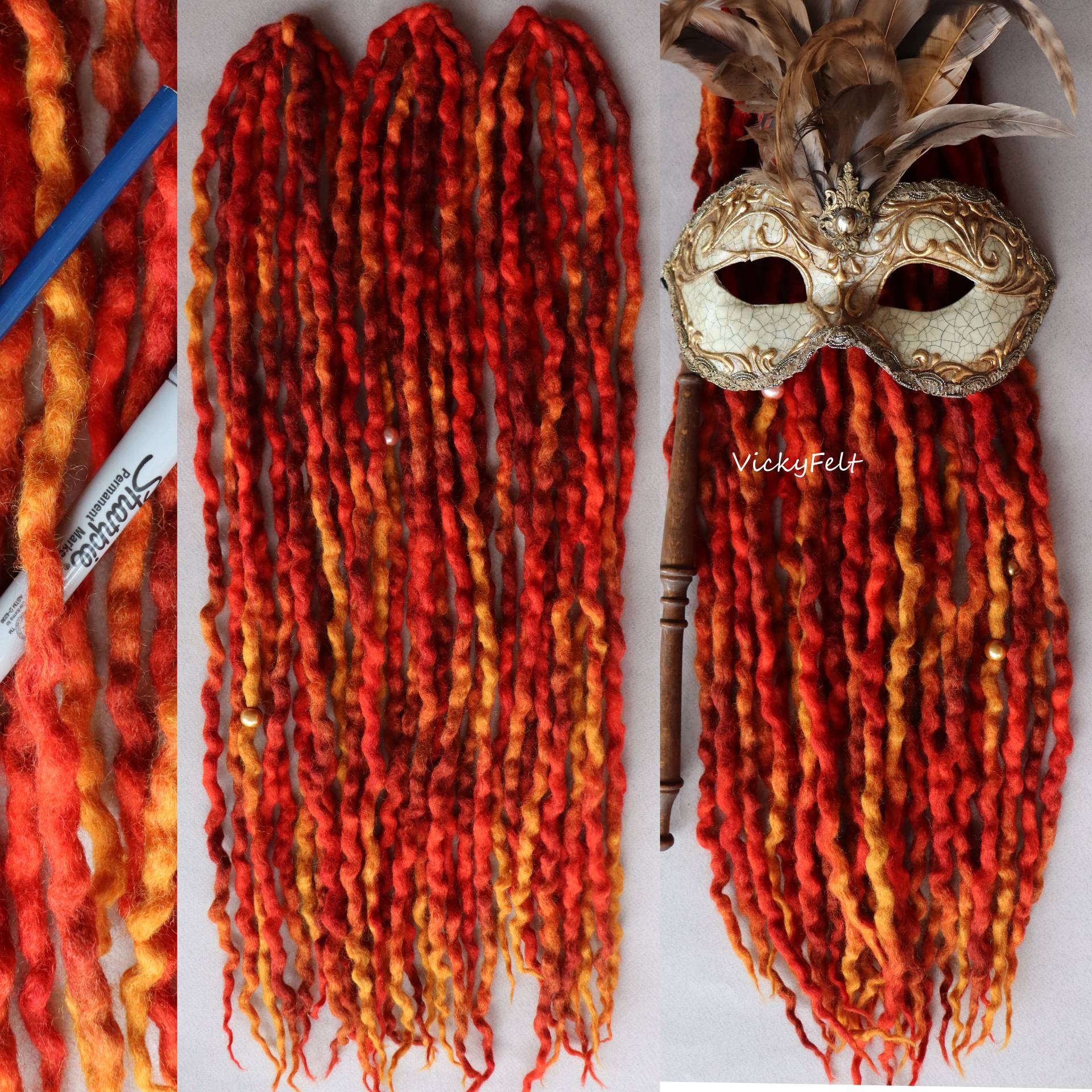 De Wolle Dreads Herbst Set Dreadlocks 10 - 60 Stück 14 Bis 32 Zoll Ocker Rot Terracotta Orange von VickyFelt
