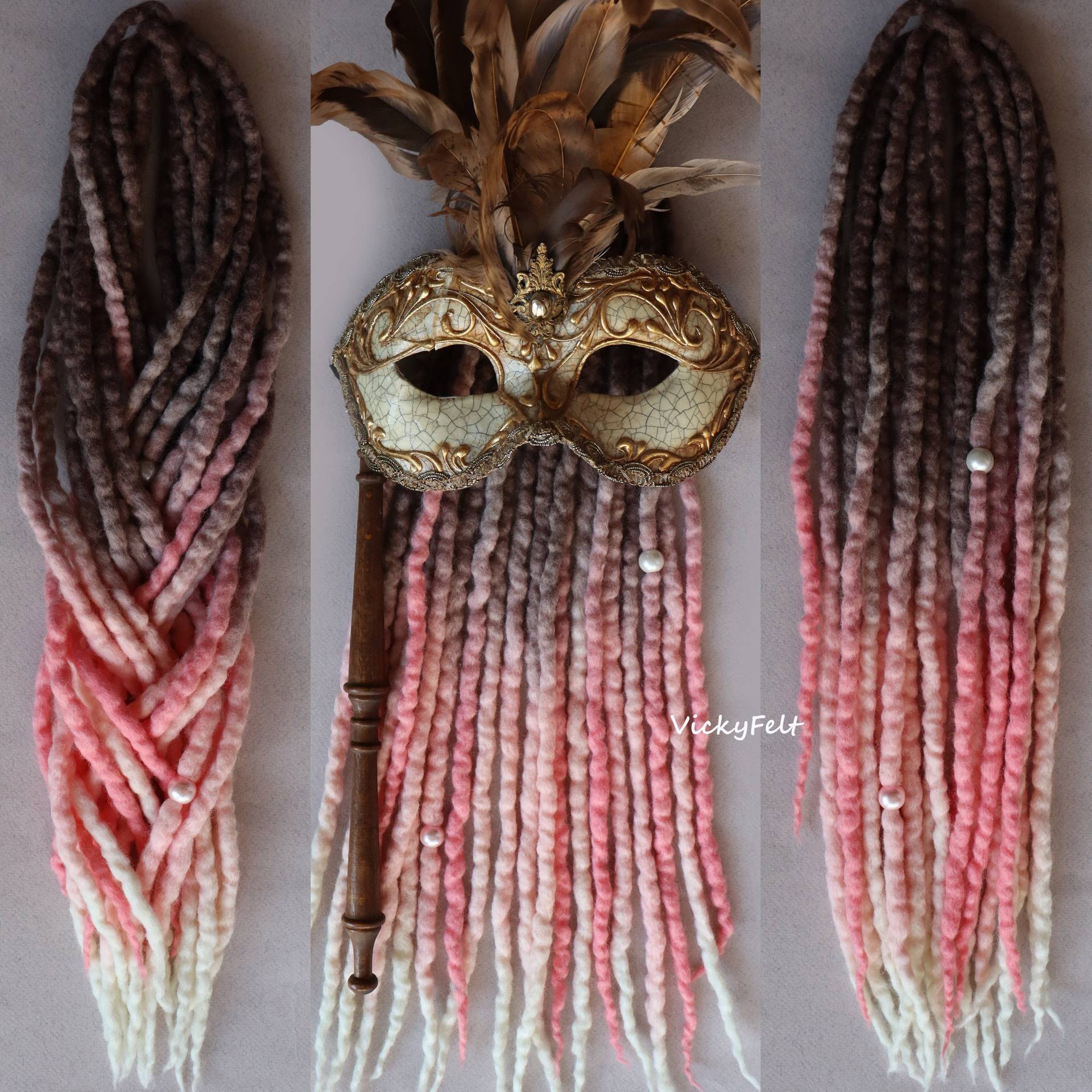 Dreads Extensions Min 10 Stk. Zum Vollset 14-32 Zoll Ombre Wool Dreadlocks De Doppelendige Woll-Erweiterungen "Pfirsich" von VickyFelt