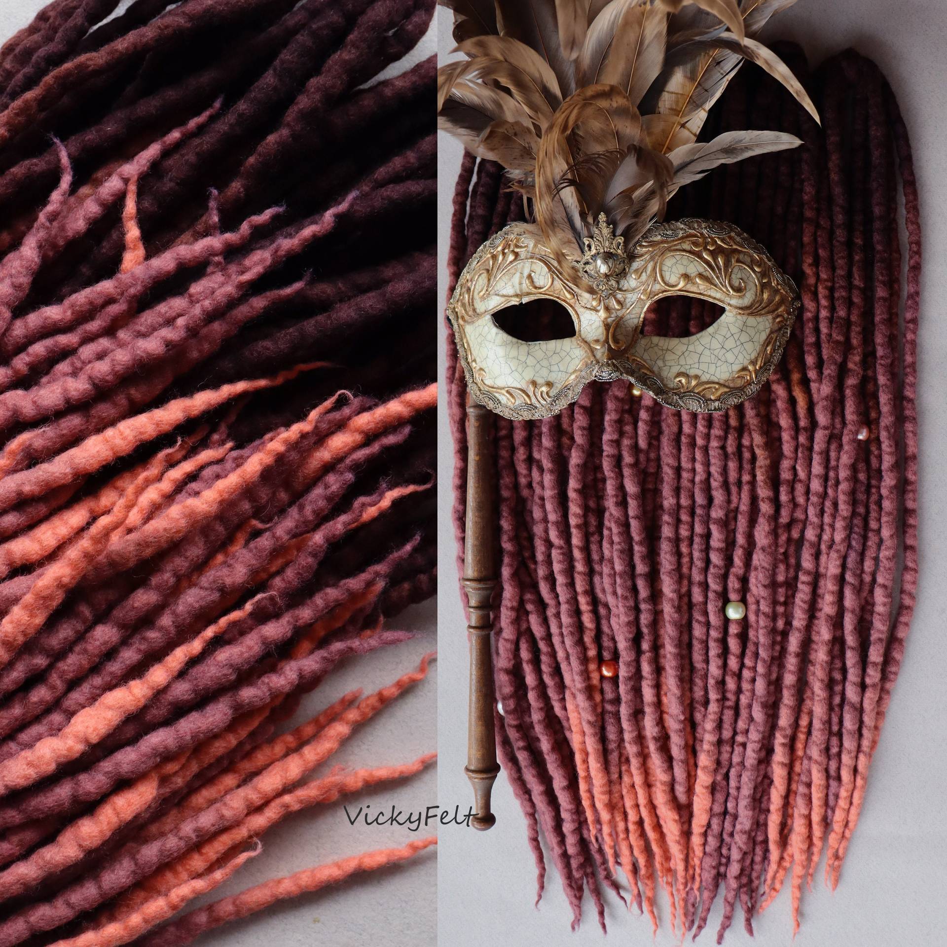 Wolle Dreadlocks 15 Bis 60 De Braun Rot Kupfer Doppelendig Full Set Dreads 14 32 Zoll Ombre von VickyFelt