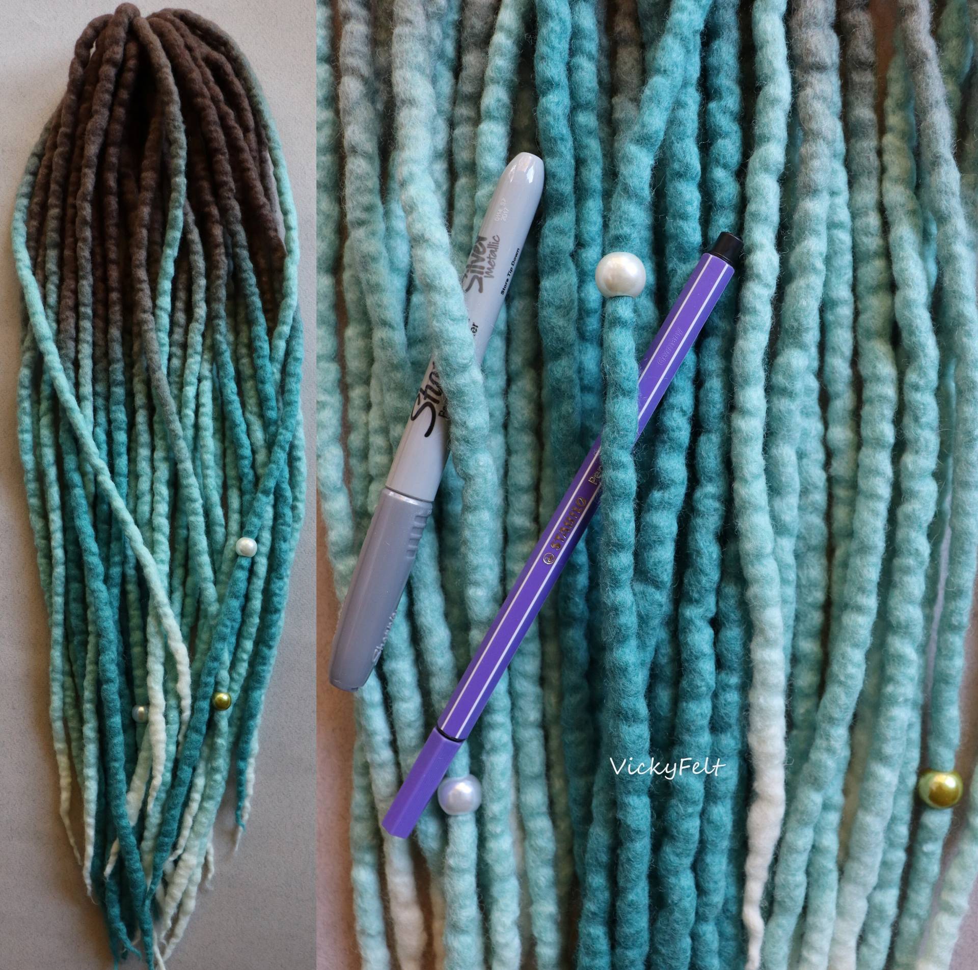 Wolle Dreads Erweiterungen Min 15 Stk. Zum Vollset 14-32 Zoll Ombre Dreadlocks De Doppelendige Wollverlängerungen Dunkelblond Bis Mint von VickyFelt