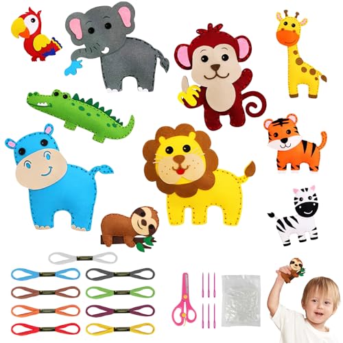 Vicloon 10 Stück Nähset Kinder, Filztiere Nähen Set, Bastelset für ab 6 Jahren und Anfänger, Nähen Kinder Filzset mit Stickgarn Plastiknadeln Füllwatte (Waldtiere) von Vicloon