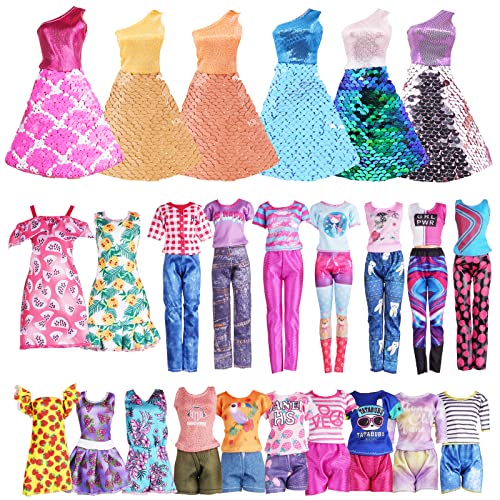Vicloon 12 Kleidung für Puppen,Kleidung Schmuck Zubehör für Puppen=3 Paillettenkleider + 3 Blumenkleider + 6 Oberteil +6 Hose (zufällig) ​für 11,5 Zoll Mädchen Puppen von Vicloon
