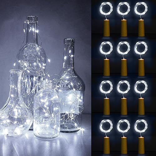 Vicloon 12 Stück Weihnachtsbeleuchtung, 2M 20 LEDs Glas Korken Licht Lichterkette, Flaschenlichterkette Korken mit 12 Ersatzbatterien, für Garten, Hochzeit, LED Weihnachten Deko (Kaltesweiß) von Vicloon