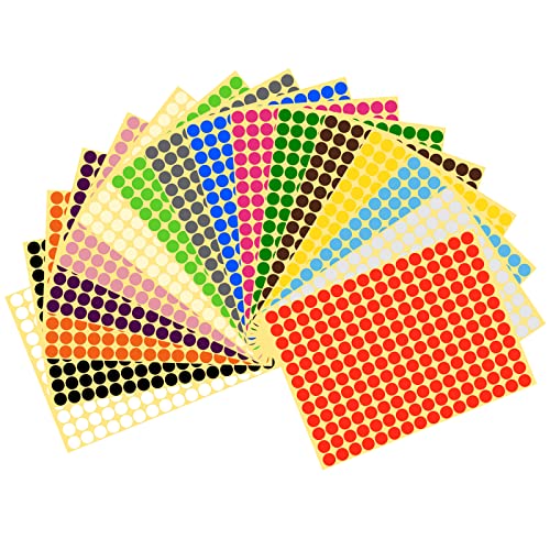 Vicloon 16 Blätter 3072 Stück Runde Punktaufkleber, 10mm 16 Farben, Markierungspunkte, Klebepunkte bunt Aufkleber für Kalender, Planer, Kalender und zum Basteln von Vicloon