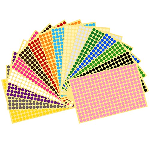 Vicloon 16 Blätter 4160 Stück Runde Punktaufkleber, 8mm 16 Farben, Markierungspunkte, Klebepunkte bunt Aufkleber für Kalender, Planer, Kalender und zum Basteln-Bunt von Vicloon