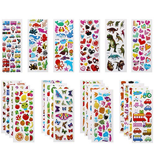Vicloon 3D Aufkleber für Kinder, 22 Blätter 500+ Verschiedene Geschwollene Aufkleber, Geschwollen Stickers, Einschließlich ruchtaufkleber, Tieraufkleber, Einhorn Aufkleber, Christmas Sticker und Mehr von Vicloon