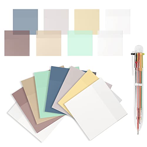 Vicloon 400 Blätter Bunte Haftnotizen set Transparent, Memo Haftnotizpapier 75x75mm, Selbstklebendes Transparent Sticky Notes, Verschenken Bunte Kugelschreiber, Für Büros, Haushalte und Studenten von Vicloon